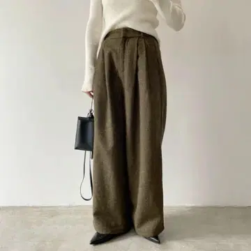 [ 새상품 ] frame 트위드 턱 와이드 팬츠 트위드 팬츠 카키