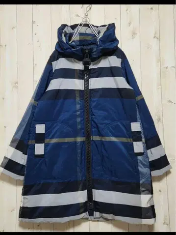 보더 무늬 경량 후드 부착 패딩 자켓 코트 멀티 블루 계열 L