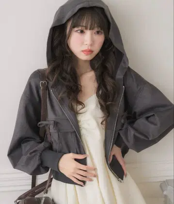 ems excite RETRO GIRL 스웨이드 리본 후드티