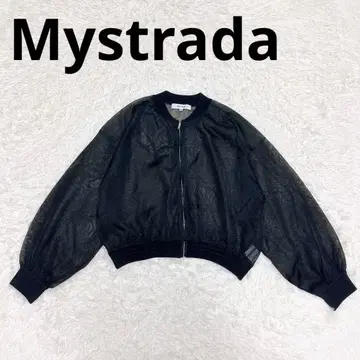 [ Mystrada ] 블루종(38) 블랙 시어 벌룬 소매 새상품급 집업