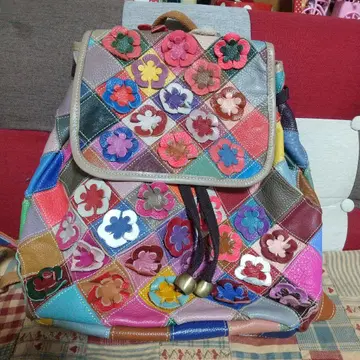 에스타시온 멀티 컬러 가죽 패치워크 백팩