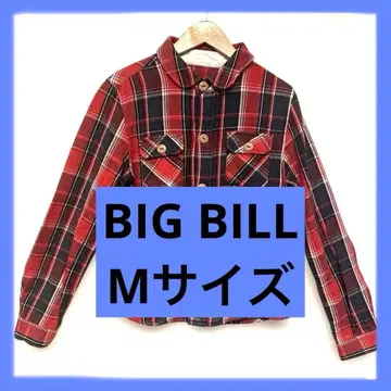 여성용 BIG BILL 빨간색과 네이비 체크 무늬 긴팔 셔츠 M 사이즈