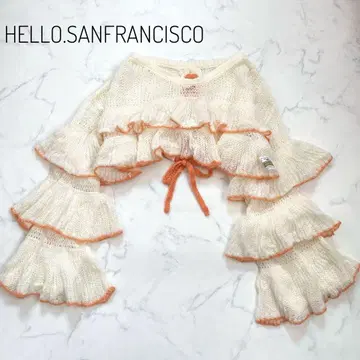 헬로 샌프란시스코 시어 배색 프릴 레이스업 니트 2way 크롭