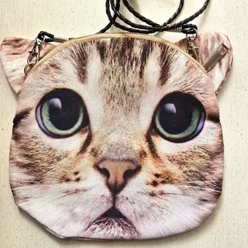 고양이 얼굴 프린트 파우치 약 20cm