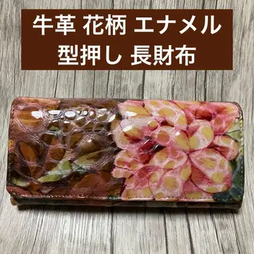 미사용 소가죽 꽃무늬 에나멜 엠보 장지갑