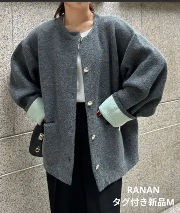 [ RANAN ] 골드 버튼 배색 니트 자켓 가디건 M