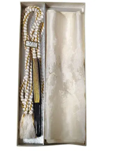 오비 장식 천 허리띠 부채 3종 세트 화이트 금실 포함 반카라 부착