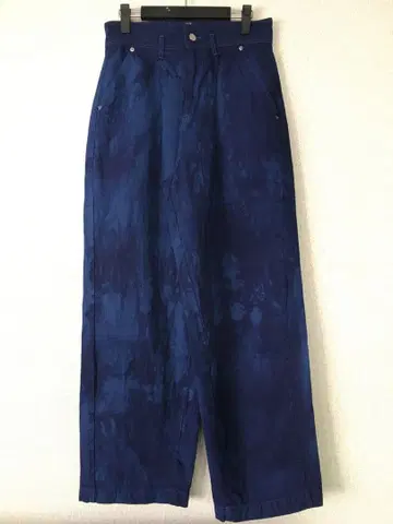 데님 다크 네이비 와이드 팬츠 스트레이트 밑단 타이다이