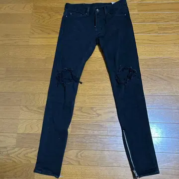 mnml 블랙 스키니진 데미지 가공