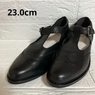 새상품급 천연 가죽 윙 칩 T 스트랩 신발 23cm 블랙 일본제