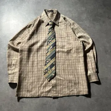 빈티지 체크 총무늬 넥타이 베이지 레트로 디자인 셔츠