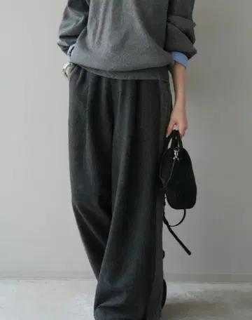 lumier 트위드 사이드 배색 와이드 팬츠 블랙