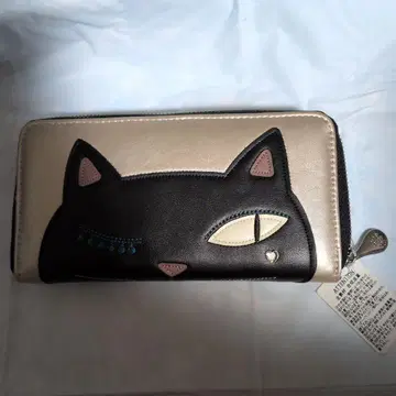 고양이 디자인 장지갑 골드 블랙