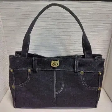 데님 원단 토트백 다크 네이비 핸드메이드 작음 바닥 플레이트 포함