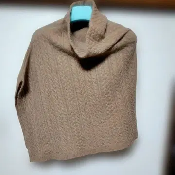 케이프 코트 워머 카멜 100% 판초 베이지 케이블 짜임 니트