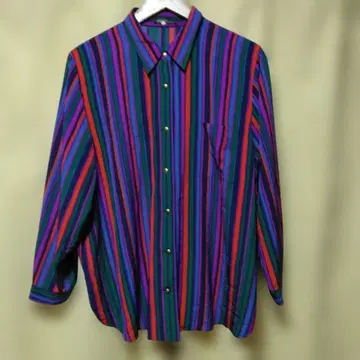 빈티지 구제 의류 레트로 다색 스트라이프 폴리 셔츠 블라우스