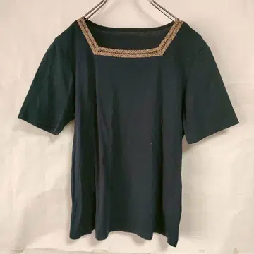 DAKS 닥스 반팔 T셔츠 스퀘어 넥 무지 면 소재 블랙 사이즈 40