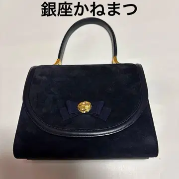 [ 긴자 카네마츠 ] 네이비 스웨이드 리본 포함 핸드백