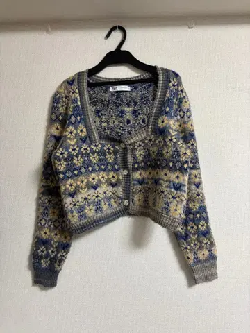 ZARA 자카드 니트 가디건 여성용 M 숏 기장