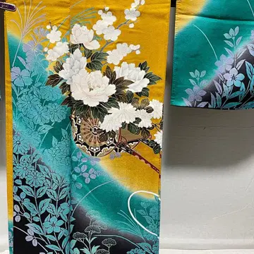 D846 후리소데 꽃 자동차 모란 순수 실크 기모노 이중 기모노 새상품급