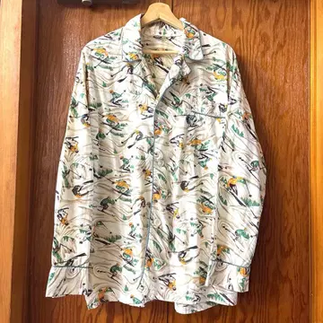 50s 60s Pleetway 파자마 셔츠 스키 패턴 베이지 C 표기