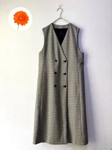 M 23구 건클럽 체크 롱 베스트 브라운 체크