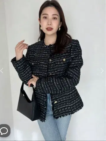 시착만 한 상품, 새상품급/anuans 트위드 노카라 형태 자켓 MIX