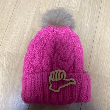 새상품 퍼 달린 니트 모자 핑크