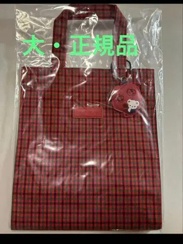 택 포함 미사용 새상품 파밀리아 토트백 대 빨간색 계열 파밀리아 체크