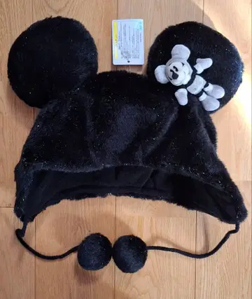 미키 귀도리 모자 (블랙 라메 믹스)