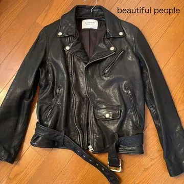 beautiful people 블랙 가죽 더블 라이더 자켓