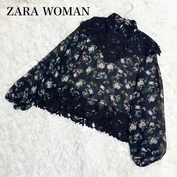 자라 우먼 레이스 꽃무늬 튜닉 시어 블라우스 블랙 M 사이즈