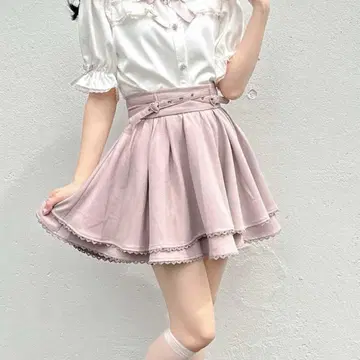 ROJITA 하트 크로스 벨트 2단 플레어 스커트 핑크