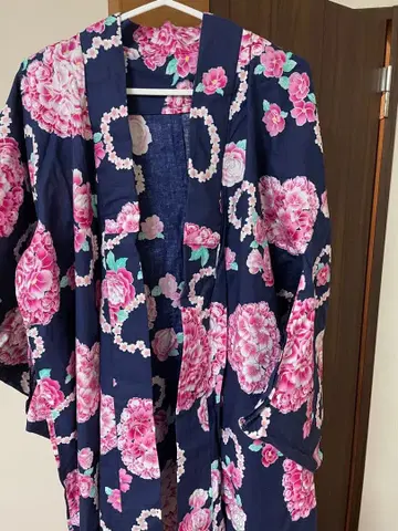 유카타 핑크 하트 꽃무늬 오비 포함