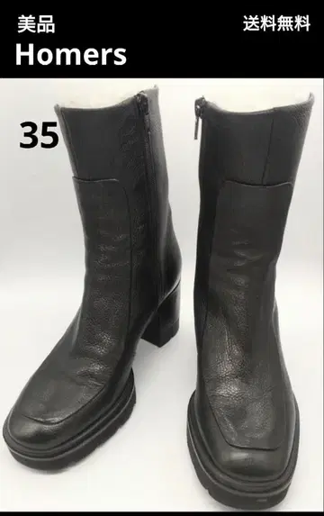 정가 8만엔 정도 새상품급 Homers 가죽 사이드 지퍼 부츠 35