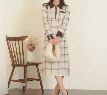 체크 니트 원피스