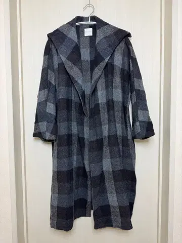 미사용 TOUJOURS 체크 무늬 롱 코트 울 100% 일본제