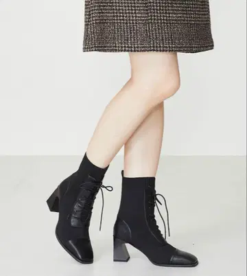 ORiental TRaffic 레이스업 니트 힐 부츠