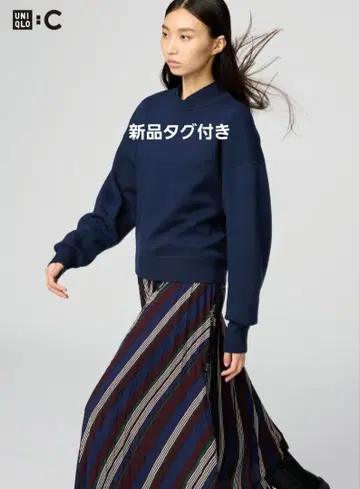 새상품 유니클로 UNIQLO:C 스무스 코튼 크루넥 스웨터 S 네이비