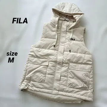 FILA 후드 부착 다운 베스트 아이보리 M 여성용 따뜻한 아우터