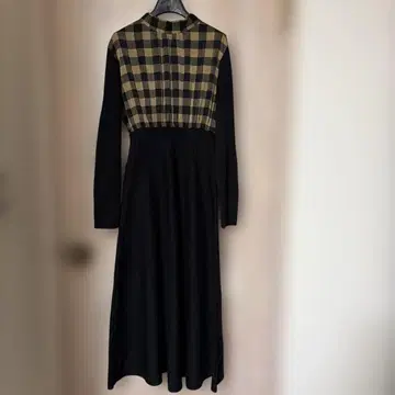 피칭 체크 무늬 긴팔 원피스