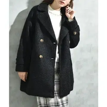 새상품급 인터플래닛 더블 브레스트 P 코트 (M) 블랙