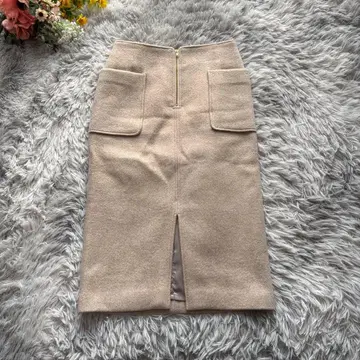 바빌론 울 타이트 스커트 [ S ] 34 베이지 앞 슬릿 빅 포켓