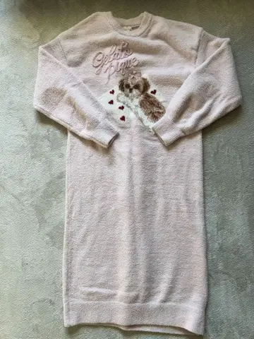 개 자수 핑크 롱 룸웨어