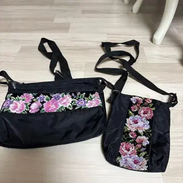 블랙 플라워 자수 숄더백