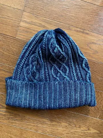 일본제 다크 블루 케이블 짜임 니트 모자