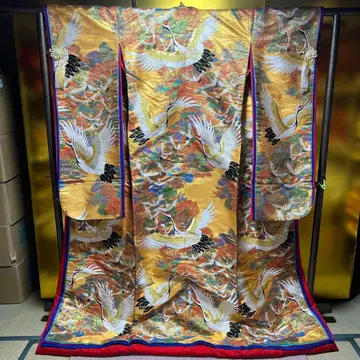 우치카케 이로 우치카케 순수 실크 야에오모테 코하쿠 단풍 부부 학