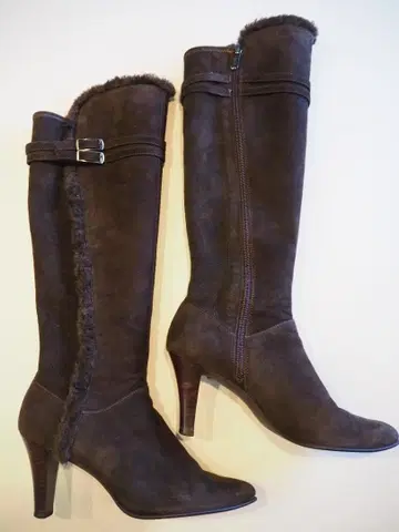 긴자 카네마츠 스웨이드 롱 부츠 24cm 브라운