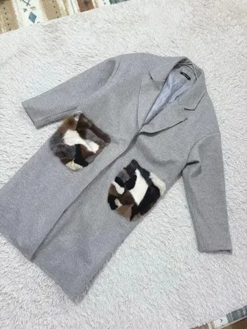 GALLERIE  롱 코트 인조 모피 포켓