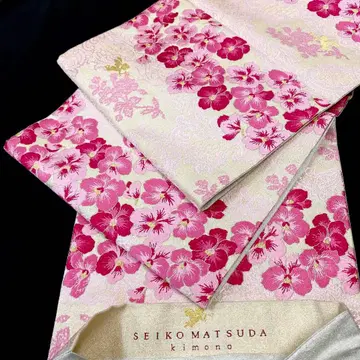 마츠다 세이코 가련한 꽃 천사 후쿠로 오비 육통 패턴 순수 실크 금실